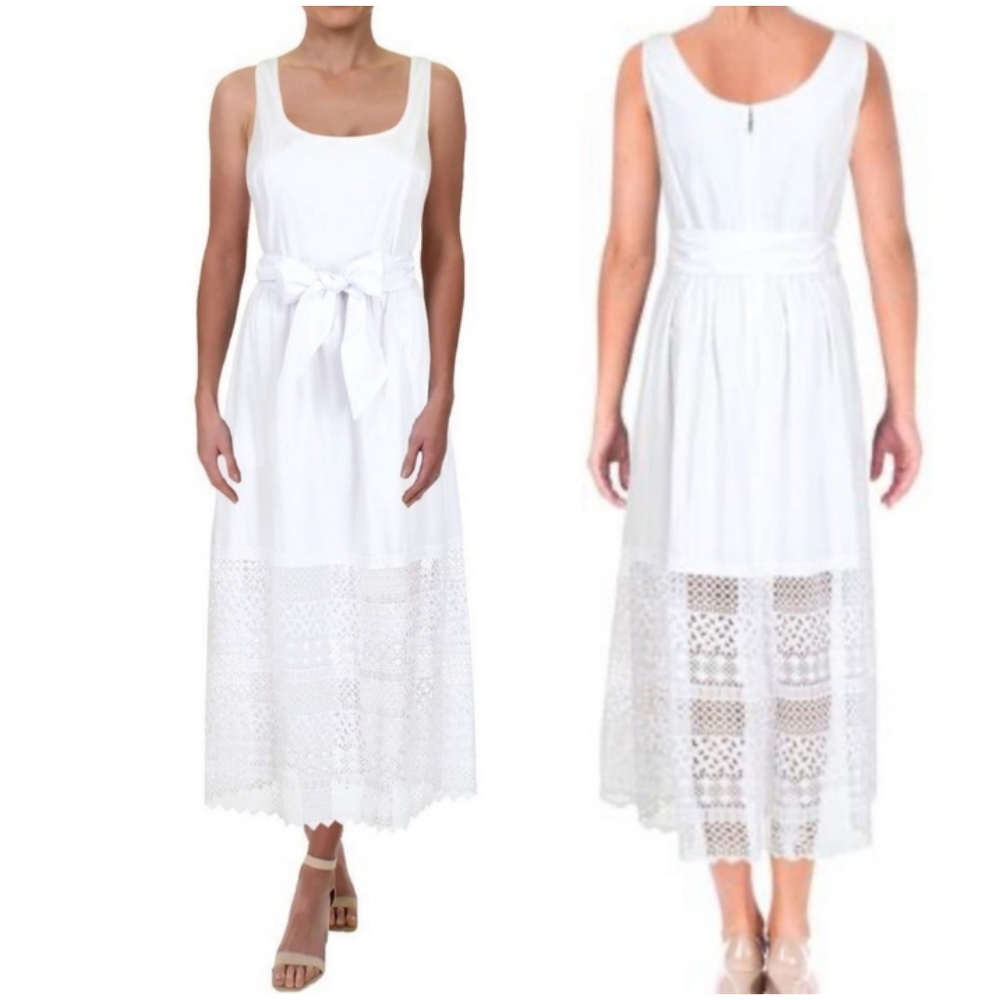 Ralph Lauren Belted Maxi Dress White 10P New